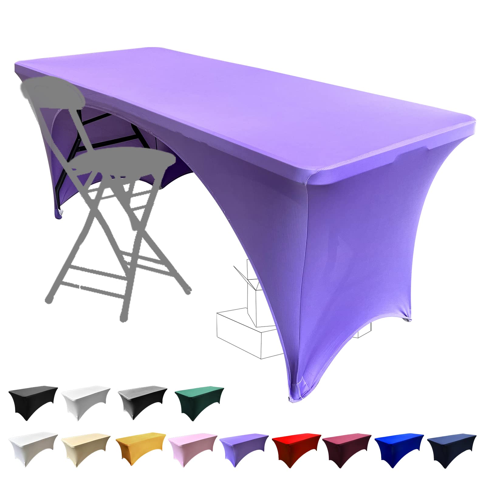 Dololoo Stretchable Tablecloths 6ft for Rectangle Tables with Open Back, Fitted Spandex Rectangular Patio Table Covers, Wedding, Party, Kitchen, Beauty Event Decoration-Lavender