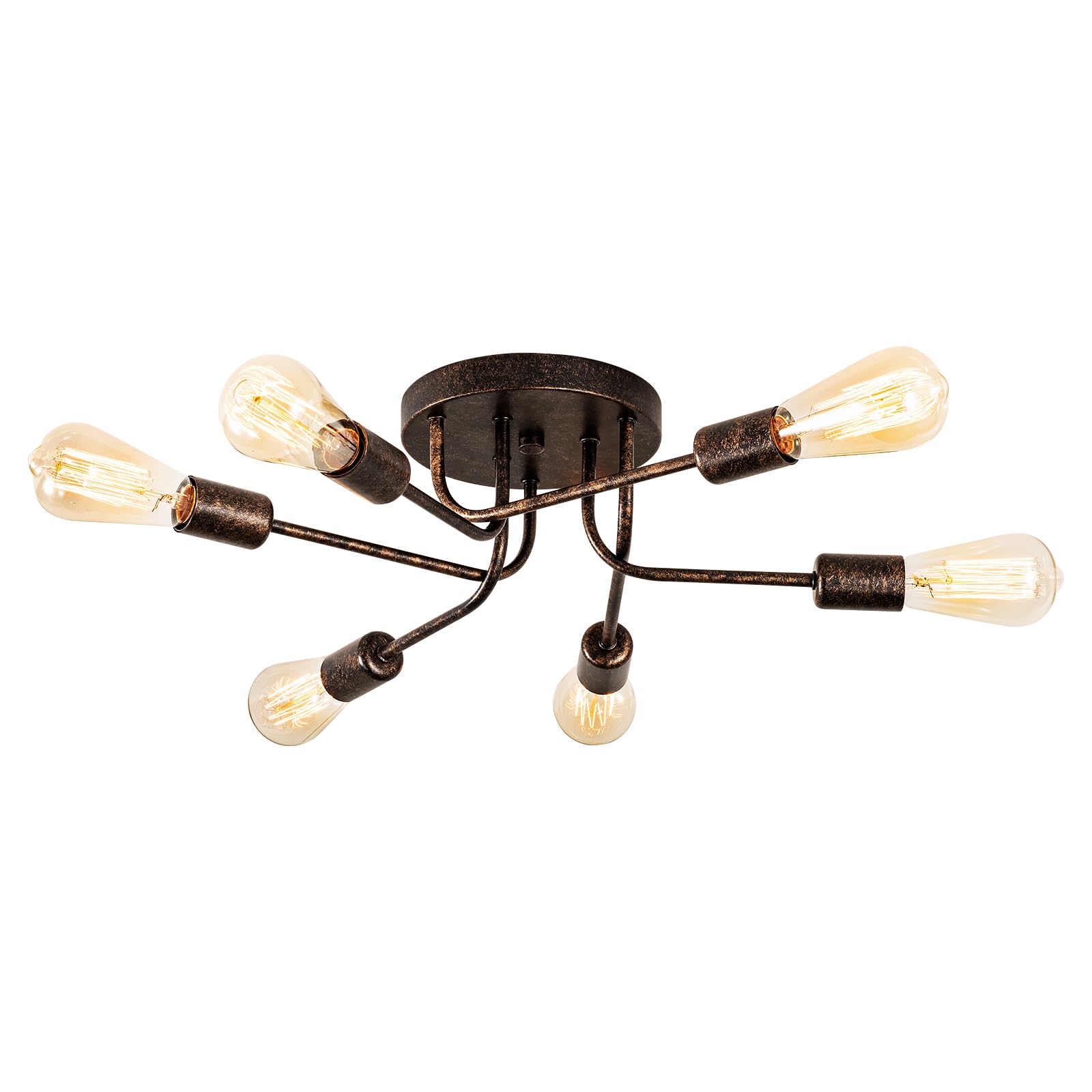 Plfann Industrial Semi Flush Mount Ceiling 6 Light with Adjustable Metal Branched Vintage Ceiling Light E27 Holder （Bronze）(Bulb NOT Included)