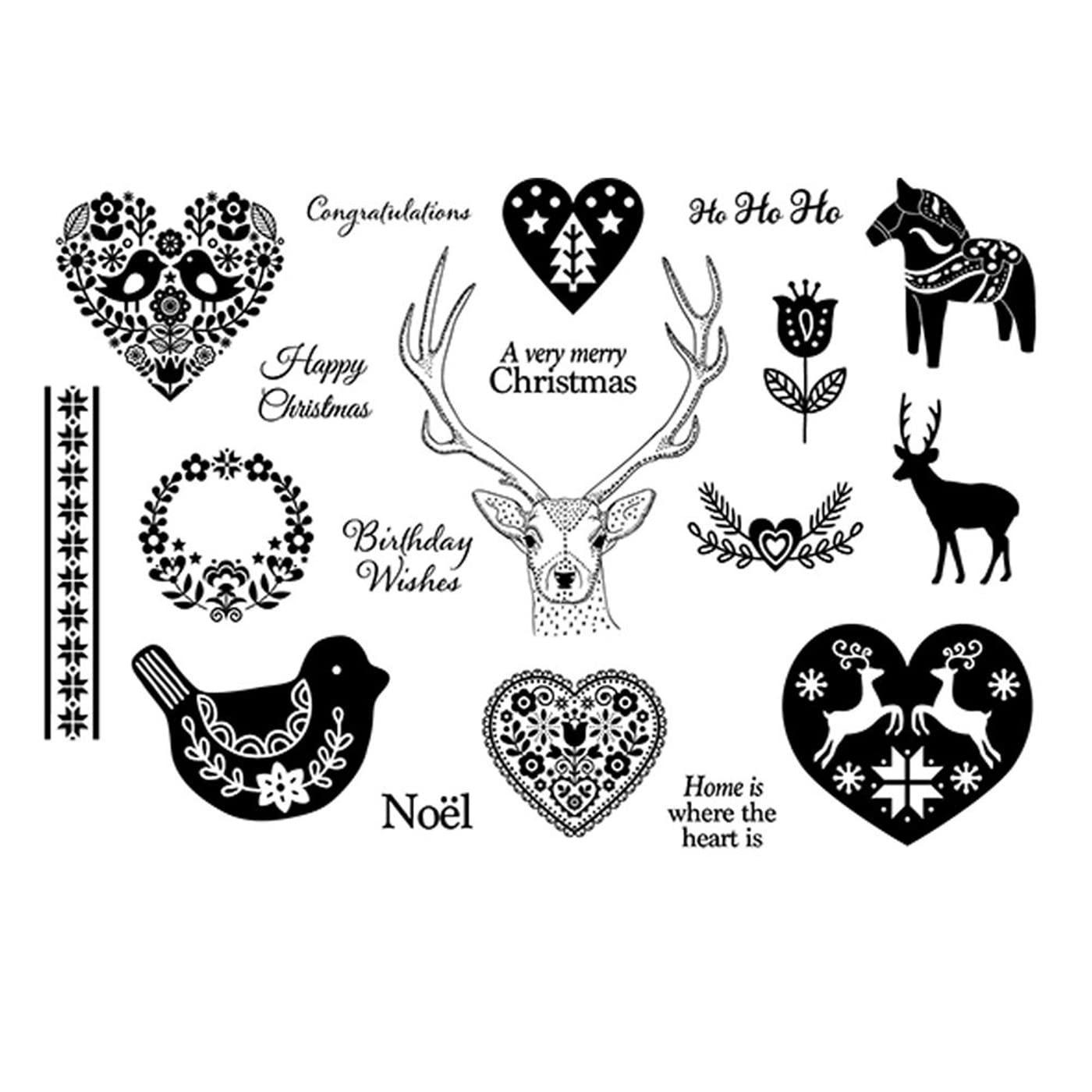 arriettycraft Christmas Deer Birds Clear Stamps for Christmas Cards Making Decoration and Scrapbooking Rubber Stamps for Craft