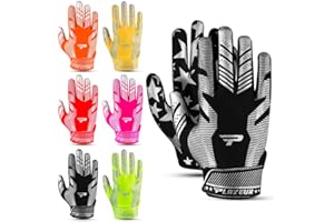 PLAYEUR Sticky Receiver Adult and Kids Football Gloves - Stretch Fit, Durable Grip | Youth Football Gloves for Boys 8-12 in Vibrant Colors