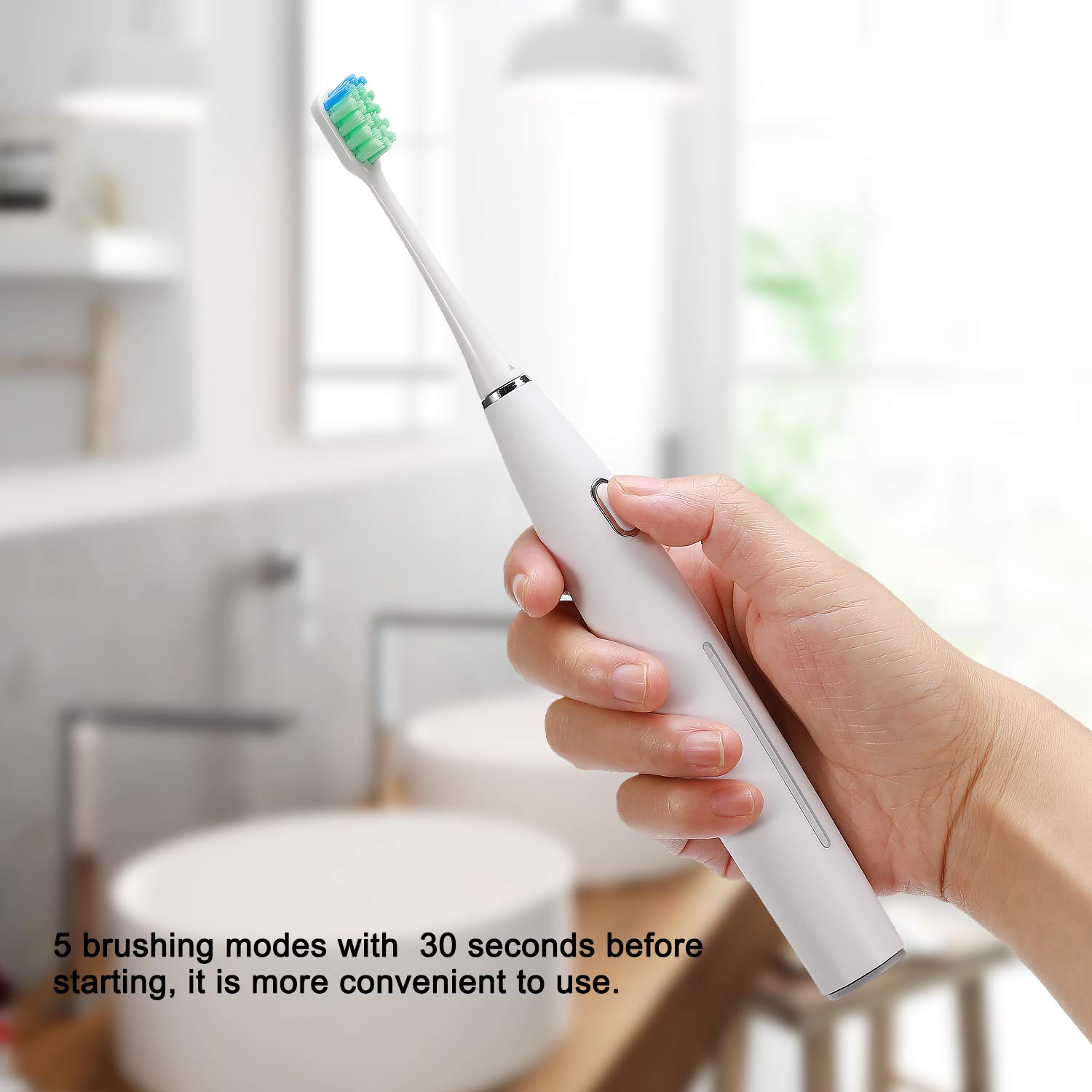 2 Sonic Electric Toothbrushes 5 Modes 6 Brush Heads Powered Toothbrush 4 Hours Charge Minimum Use 30 Days, Built-in Smart Timer USB Rechargeable Toothbrushes for Couple & Families(1 Black and 1 White)