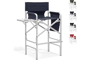SFIHOME Directors Chair, 31“Tall Foldable Camping Chairs, Folding Aluminum Frame Vanity Chair, Makeup Artist Chair, Portable Camping Chair with Side Table, Cup Holder and Pockets, 250lbs Capacity(Blue)