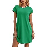 Wenrine Womens Summer T Shirt Dress Casual Short Sleeve Crewneck Loose Flowy Mini Dresses with Pockets