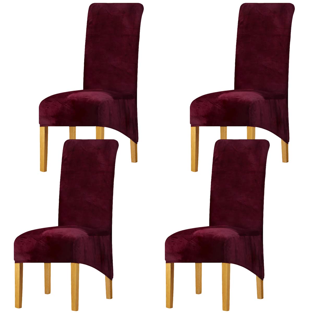 LANSHENG Velvet Dining Chair Covers, Stretch High Back Chair Seat Protector Slipcovers, Washable Removable Kitchen Chair Covers for Dining Room (Wine Red, Set of 4) โ image 1