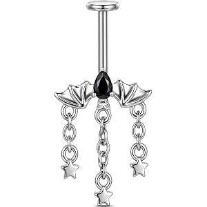 OUFER Bat Hidden Helix Jewelry-16G Halloween Black CZ Chain Star Pendant Vertical Helix Piercing Jewelry, Flat Back Earring V