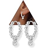 14K Gold Plated Beaded Hoop Earrings with 925 Sterling Silver Post,Hypoallergenic Small Huggie Hoop Earrings with Dangle Charm for Women