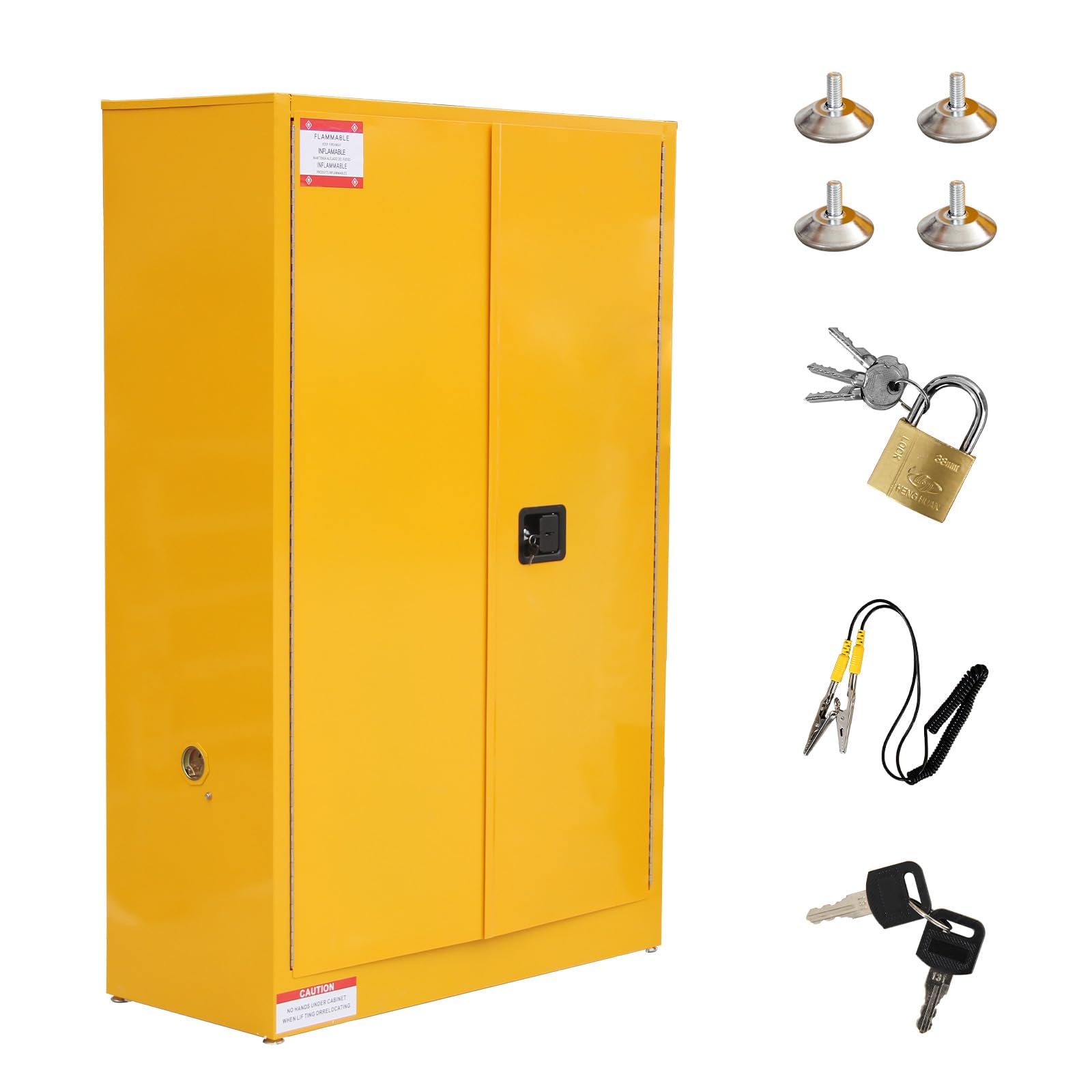 Photo 1 of *USED*
SLEKVERSA 45 Gal Flammable Safety Cabinet, 43" x 18" x 65" Galvanized Steel Flammable Liquid Storage Cabinet with 2 Adjustable Shelves 2 Manual Doors for Industrial Use, Yellow *See Clerk Notes*