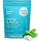 NeuroGum Energy Caffeine Gum (180 Pieces) - Sugar Free with L-theanine + Natural Caffeine + Vitamin B12 & B6 - Nootropic Energy & Focus Supplement for Women & Men - Keto & Vegan, Peppermint Flavor