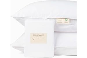 Makemake Organics Organic Cotton Pillow Protectors (Set of 2) GOTS Certified Organic Pillow Cases Zippered Natural Breathable Barrier Fits King (20x36, Bright White)