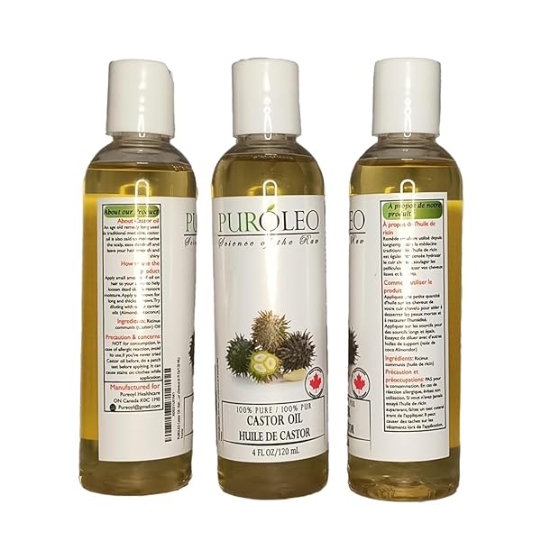 PURÓLEO 100% NATURAL AND PURE CASTOR OIL 4 FL OZ / 120 ML (MADE IN CANADA) | MOISTURIZER & CARRIER OIL | HAIR SKIN BODY, AROMATHERAPY, MASSAGE, MAKEUP REMOVER