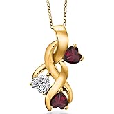 Gem Stone King 18K Yellow Gold Plated Silver Lab Grown Diamond and Red Rhodolite Garnet Pendant Necklace for Women | 1.54 Cttw | Gemstone April Birthstone | Heart Shape 5MM | With 18 Inch Chain