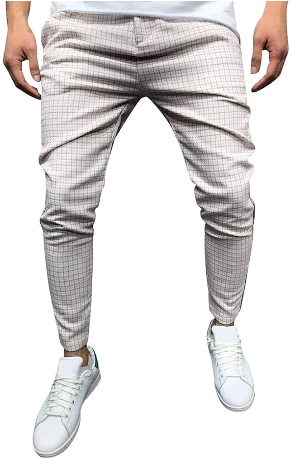 drawstring waist plaid trousers