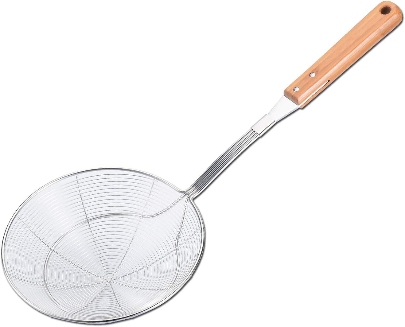 TENTA KITCHEN Stainless Steel Wire Strainer, Bamboo Handle (1, L), Large