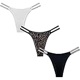 4UFIT Women's Bikini G String Thong Bottoms Strappy Low Rise Rhinestone Thong Sexy High Cut Ice Silk Panties 3-6 Pack
