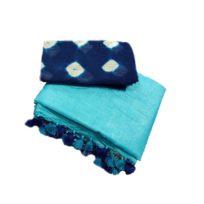 Women's Bhagalpuri Linen Saree With Blouse Piece (MNNH52_Sky Blue)
