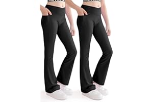 Nutyomi Girls Flare Yoga Leggings Cross High Waisted Flared Pants Dance Cute Activewear Kids Pants with Pockets 5-13 Years
