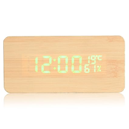 Kopper USB Voice Control Wooden Wooden Rectangle Temperature LED Digital Alarm Clock Humidity Thermometer
