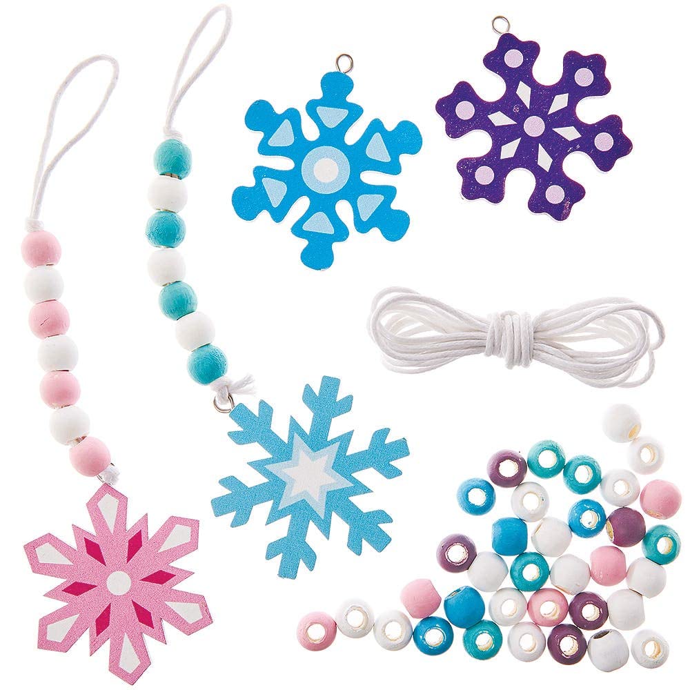 Baker Ross FX275 Snowflake Wooden Bead Decoration Kits - Pack of 4, Wood Craft Decorations for Kids Christmas Party, Arts and Crafts for Kids