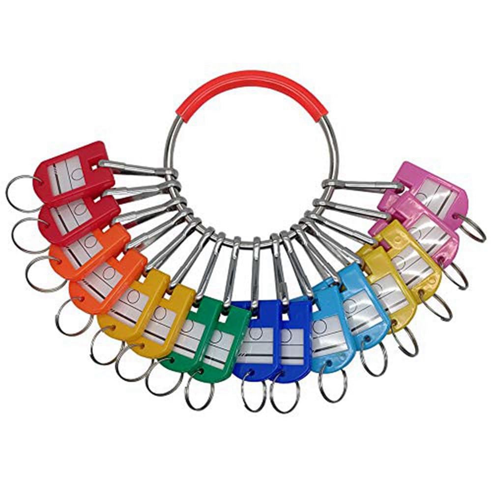 Qezodsx Portable Metal Ring Key Organizer Ring Key Organizer with 16 Spring Hooks & Key Tags with Ring and Label Window