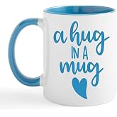 Jkfolo A Hug in a Mug - Charming and Humorous 11 oz Ceramic Coffee Mug, Perfect Inspirational Birthday Gift for Friends, Coworkers, Parents, (Blue)