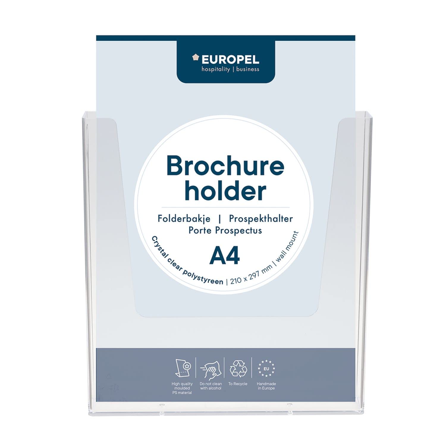 Europel Wall Mounted Brochure Holder | for A4 Size | Crystal Clear Acrylic Literature Stand & Dispenser | Booklet, Flyer & Menu Display & Dispenser for Office, Restaurants & Reception | Portrait