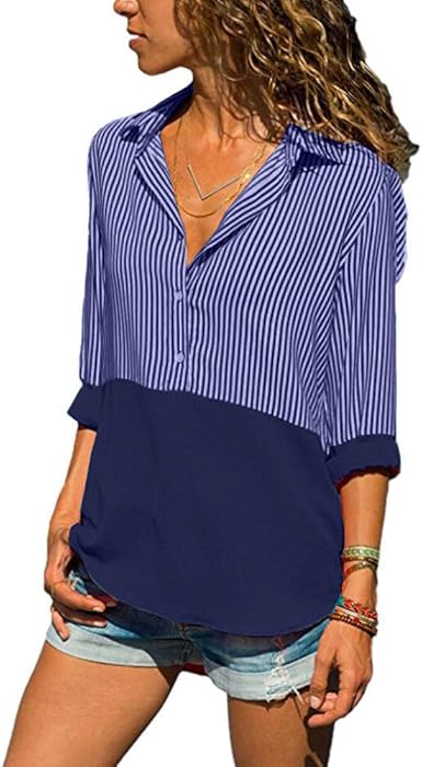 Jilongshi Blouse Femme Chic Chemisier Bureau Chemise A Rayures Femme Chemise Femme Manches Longues Chemise Casual Blouse Tunique T Shirt Marque T Shirt Tendance Basic Shirt Mode Bleu Marine L Amazon Fr Vetements Et Accessoires