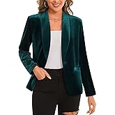 MINTLIMIT Women's Long Sleeve Velvet Jacket Button Open Front Shawl Collar Outerwear Coat Velour Blazers (Green, Size 2XL)