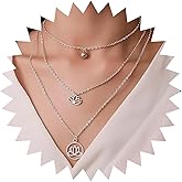 Andelaisi Boho Layered Lotus Pendant Necklace Vintage Ball Circle Choker Necklace Silver Lotus Flower Necklaces Multilayered Hollow Circle Chain Necklaces Jewelry for Women