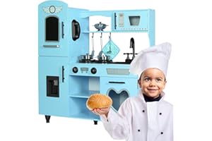 TaoHFE Toy Kitchen, Blue Kids Kitchen Playset for Kids Ages 4-8 Boys Gift Girls Play Kitchen Sets for Kids Kitchen Playset with Lights and Sounds Wooden Toy Kitchen Playset Gift Kids Kitchen Set