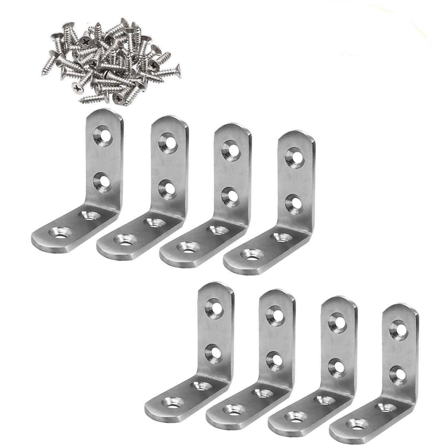 Right Angle Brackets - HONGCI 8 Pack 50mm x 50mm 90 Degree Stainless Steel L Shaped Brackets Corner Braces with Screws
