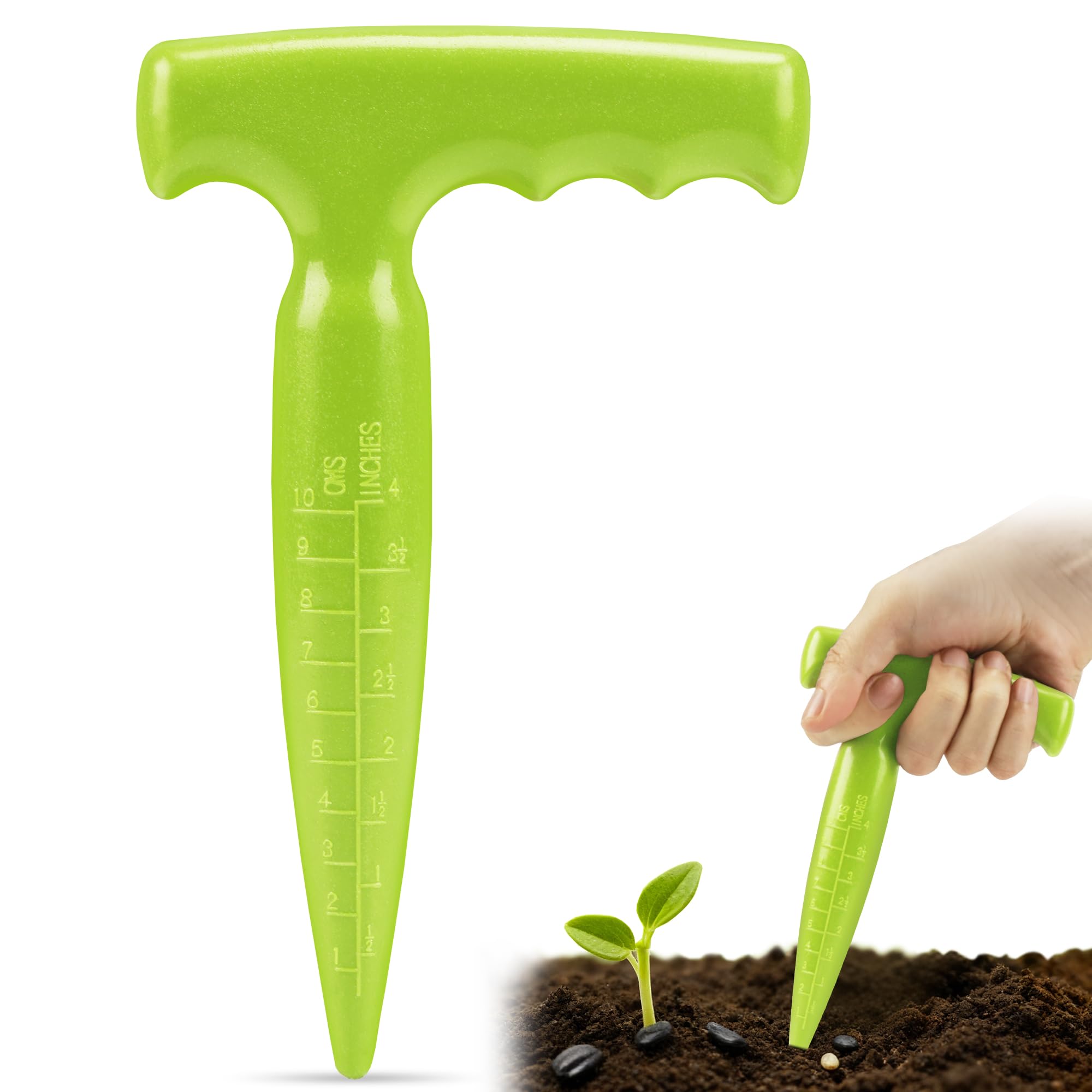 Milifox Planter Planting Dibber,Bulb Planter Tool Plastic with Measurement Scale for Accurate Planting,Suitable Hand Dibber for Family,Gardener,1 Pack Light Green