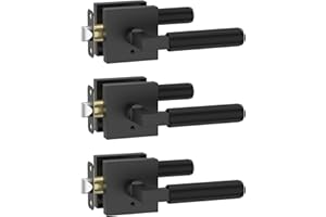 Amerdeco 3 Pack Privacy Door Handles, Matte Black Interior, Knurled Lever, Heavy Duty for Bedroom and Bathroom, Reversible Keyless for Right & Left Side AM0021