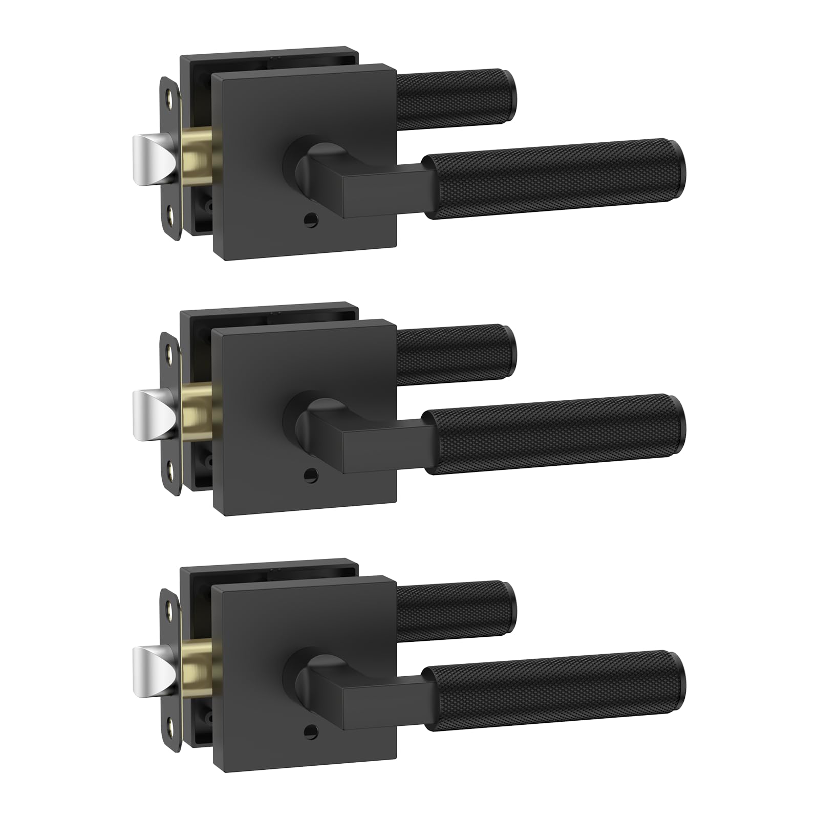 Photo 1 of Amerdeco 3 Pack Privacy Door Handles, Matte Black Interior, Knurled Lever, Heavy Duty for Bedroom and Bathroom, Reversible Keyless for Right & Left Side AM0021