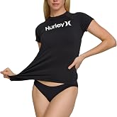 Hurley Women's Short Sleeve Rash Guard, UPF 50+ Quick Dry Swim Shirt | UPF 50+ Sun &amp; UV Protection, Quick-Dry Fabric, Form-Fitting Stretch, Seamless Silhouette, Hurley Graphic Chest Logo