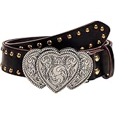 Tgirls Western Belts for Women Vintage Leather Belts Cowgirl Belt with Heart Buckle
