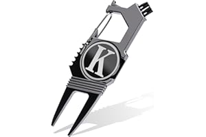 Skylety Golf Divot Repair Tool with Letter Ball Marker 6-in-1 Divot Tool Initials Ball Marker, Club Holder, Brush, Clip Buckle, Groove Cleaner Golf Accessories for Christmas Men Father Gift