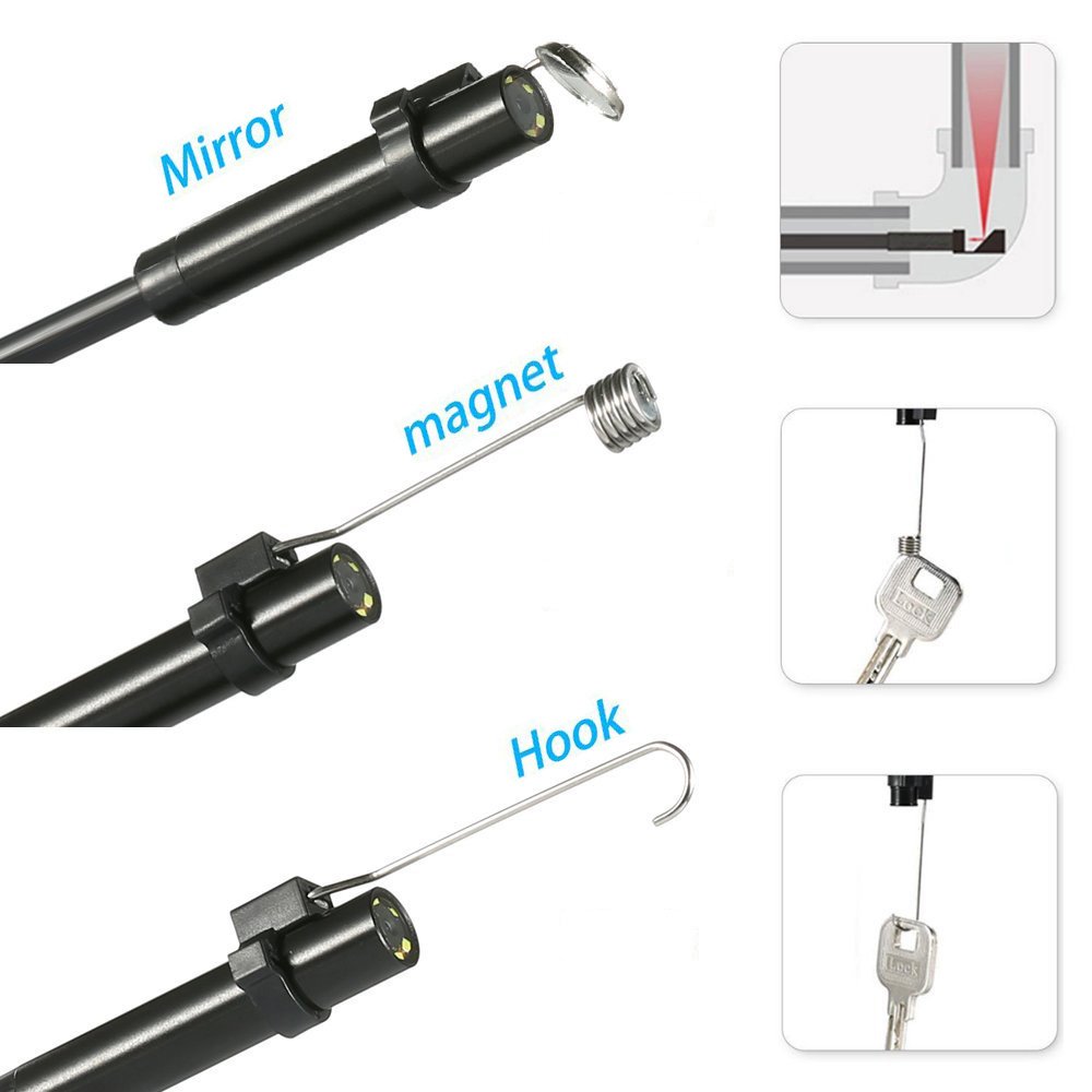 USB Endoscope for Android - DIKI 2 in 1 Waterproof Endoscope Inspection Camera with 6 Led and 5M Snake Cable with USB Adapter for Android Phone Tablet Device - 16.5FT