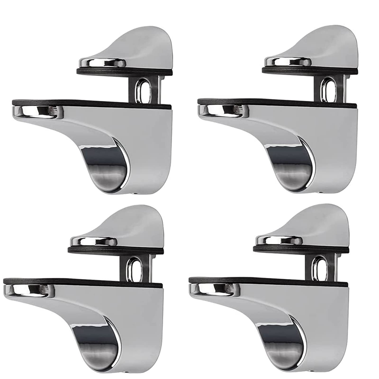 Adjustable Glass Shelf Bracket, Qikuver Adjustable Wood/Glass Shelf Bracket Wall Mount, Polished Chrome, 4 Pack, for 2-23 mm Thickness Shelf (Silver A) — image 1
