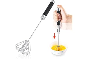 Plplaaoo Stainless Steel Egg Beater | Semi-Automatic Whisk for Whipping Cream | Hand Push Rotary Whisk for Beating Eggs | Man
