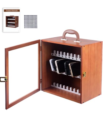 Classroom Cell Phone Lock Box – 16/36 Slot Wooden Storage Cabinet With Lock For School, Office, Conference Rooms