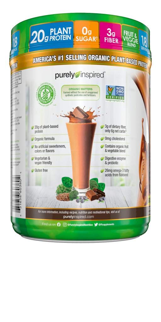 Purely Inspired Organic Protein Shake Powder, 20g of Plant-Based Protein for Women and Men, Probiotic, Vegan Friendly, Non-GMO, Gluten Free, Dairy Free, Soy Free, Decadent Chocolate, 1.5 Pounds (18 Servings): Health & Personal Care