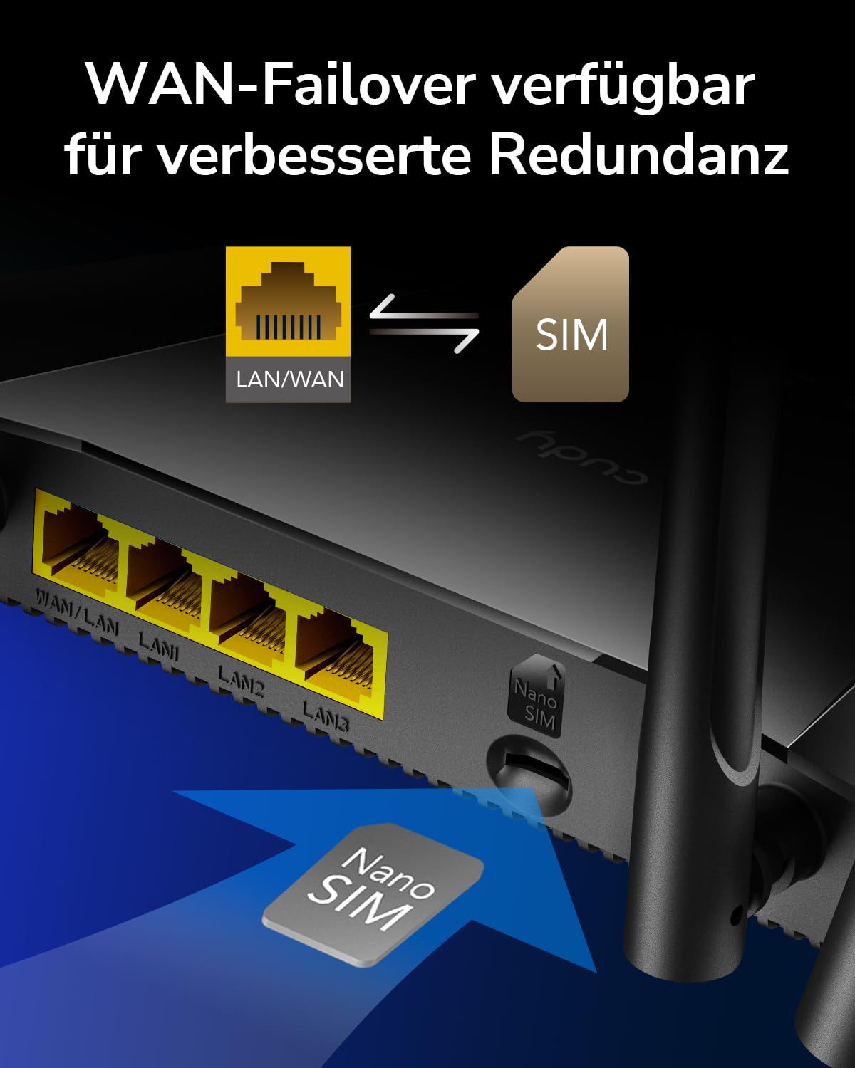 Cudy 4G LTE Router SIM Karte, N300 WLAN Router, 300 Mbit/s WLAN, SIM-Kartensteckplatz für jeden Betreiber FDD und TDD, DDNS, PPTP/L2TP VPN, LT400 4