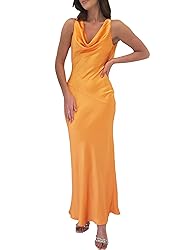 Satin Cowl Neck Sleeveless Backless Maxi Wedding