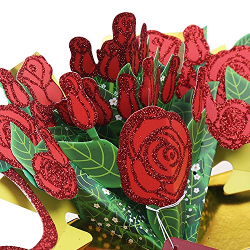 Smartcoco 3D Bunch of Roses Pop Up Greeting Card Fantastic Flower Handmade Gift Card for Valentine's Day Birthday Gift