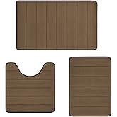 RUN HELIX Brown Bathroom Rugs Memory Foam Bath Mat Set 3 Piece Non-Slip Bath Rugs, Absorbent Shaggy Mats, Machine Wash,Perfect Plush Mats, Bathroom Carpets Set with U-Shaped Toilet Mat-Bedroom Rug