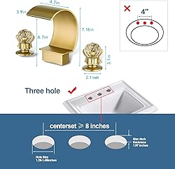 YAGATAP Gold Bathroom Sink Faucet 3 Hole 2 Handle