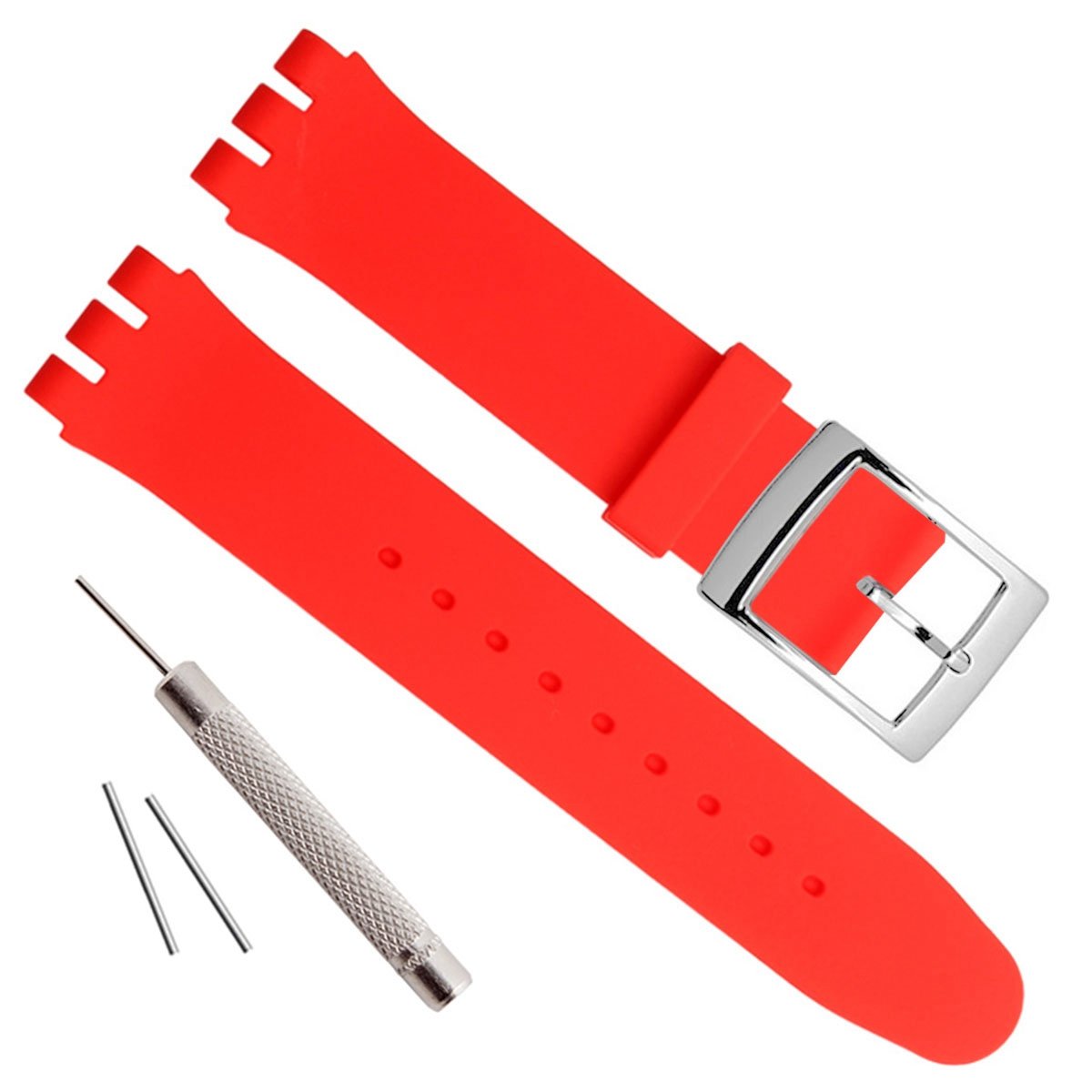 Green Olive Silver Plated Stainless Steel Buckle Waterproof Silicone Rubber Watch Strap Watch Band (19mm, Bright Red)