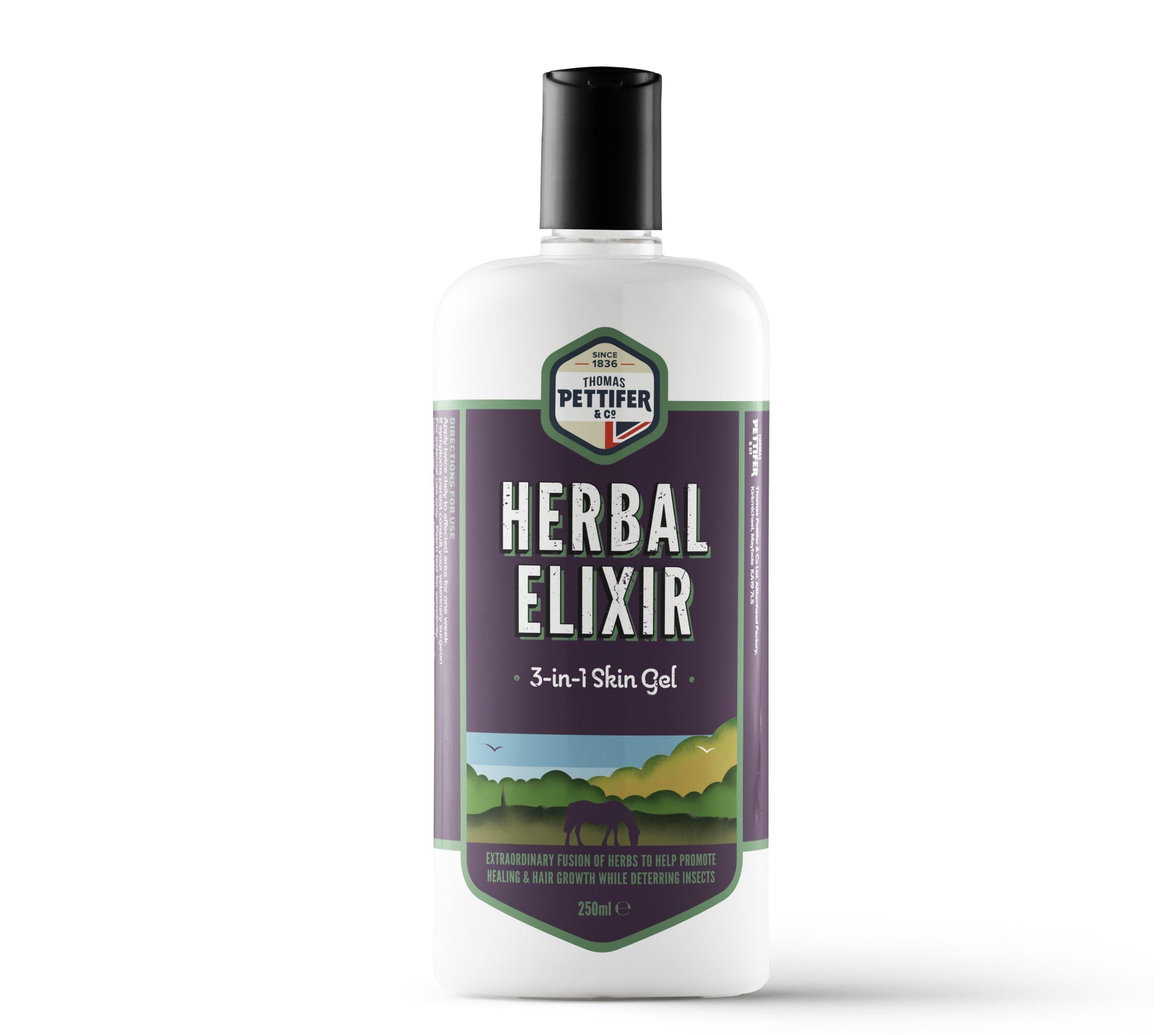 Thomas Pettifer & Co. Herbal Elixir 3-in-1 Horse & Dog Skin Gel 250ml | Made with Natural Herbs | Promotes Healing, Insect Repellent and Encourage Hair Growth | Use on Horses and Dogs | 250ml