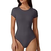 QINSEN Women's Crew Neck Short Sleeve Bodysuit Double Lined Body Suits Basic T-shirt Tops