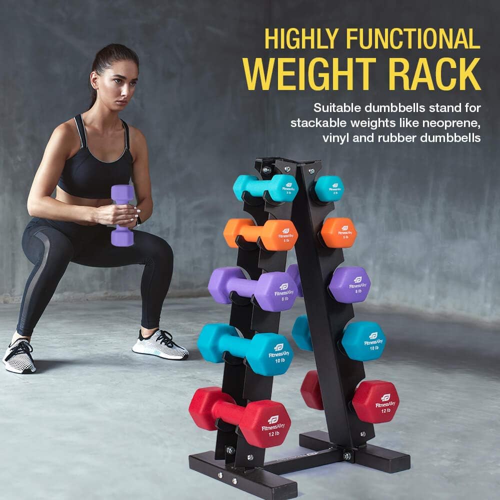 Fitness Alley Steel Dumbbell Rack - 5 Tier Weight Holder & 5 Tier Weight Rack Dumbbell Stand - Dumbbell Holder - Dumbbell Rack Stand (5 Tier Rack & 3, 5, 8, 10, 12 lbs Dumbbells) : Sports & Outdoors